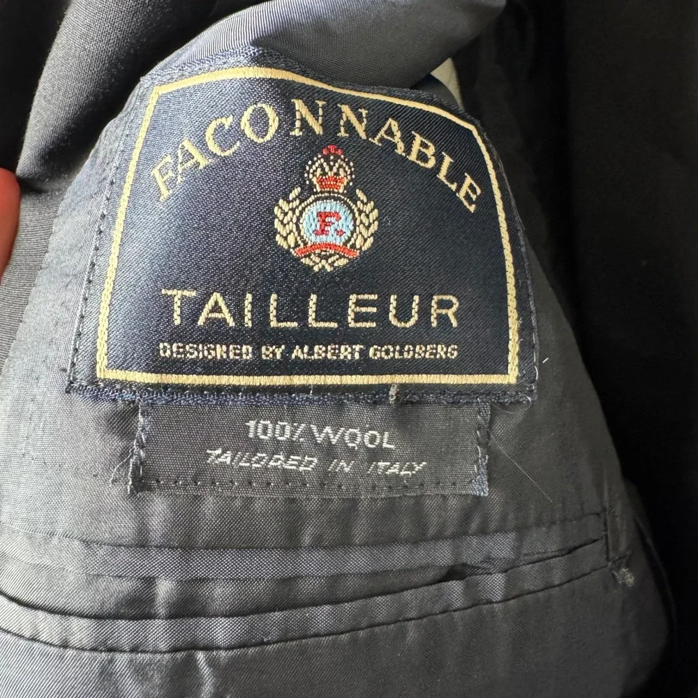 Faconnable Blazer Men 48 Navy Blue Wool Gold Crest Buttons Italy Tailleur